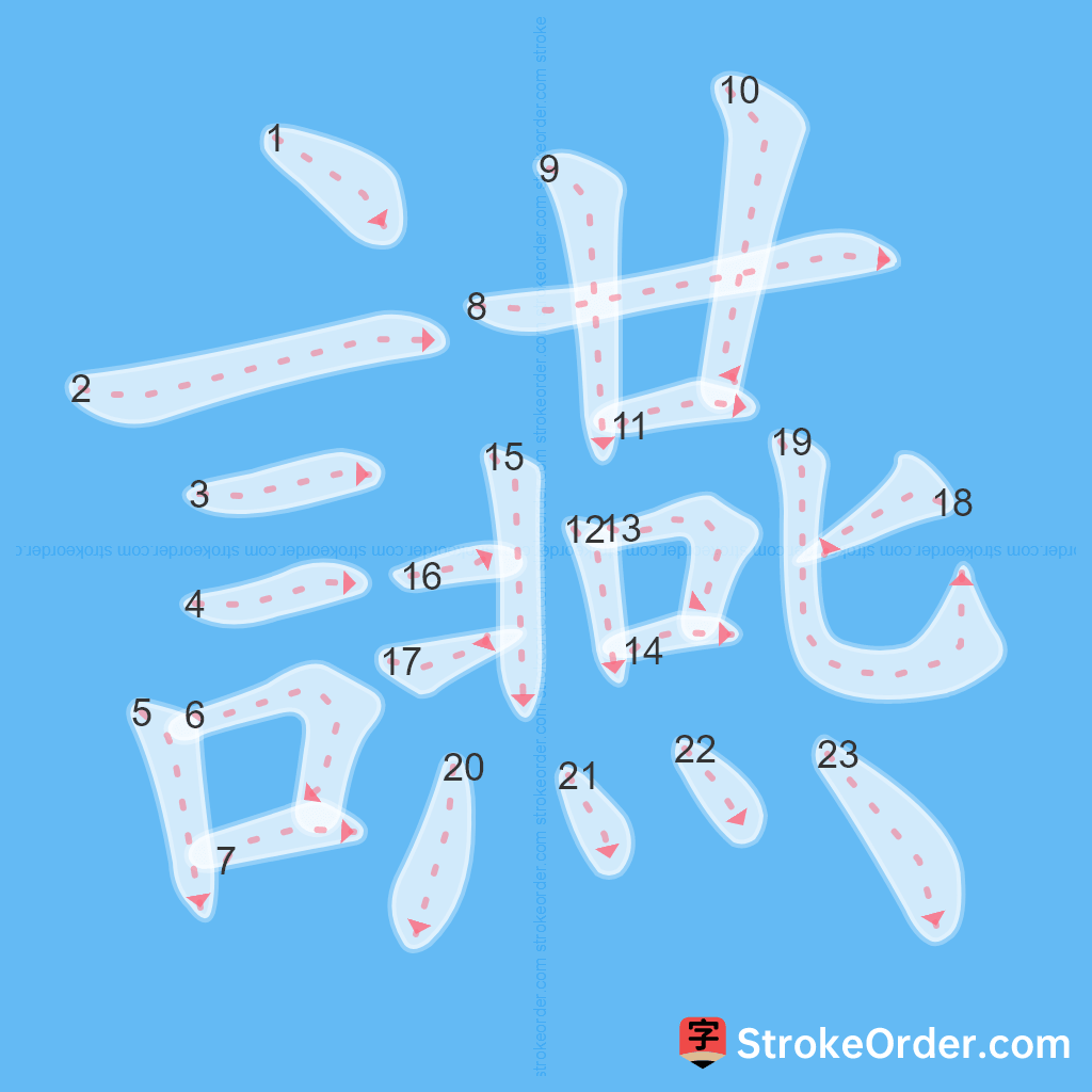 Standard stroke order for the Chinese character 讌