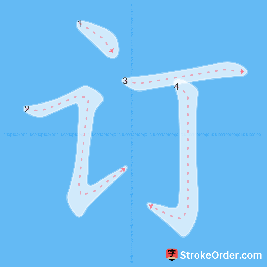 Standard stroke order for the Chinese character 订