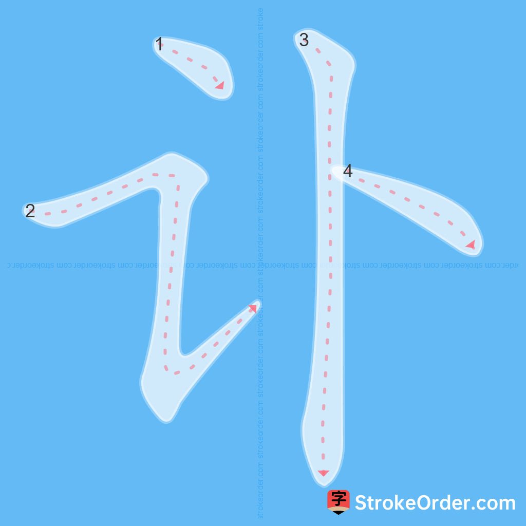 Standard stroke order for the Chinese character 讣