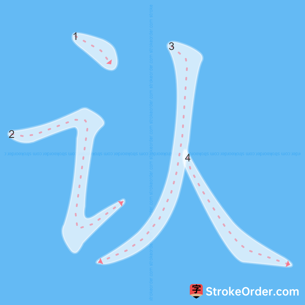 Standard stroke order for the Chinese character 认