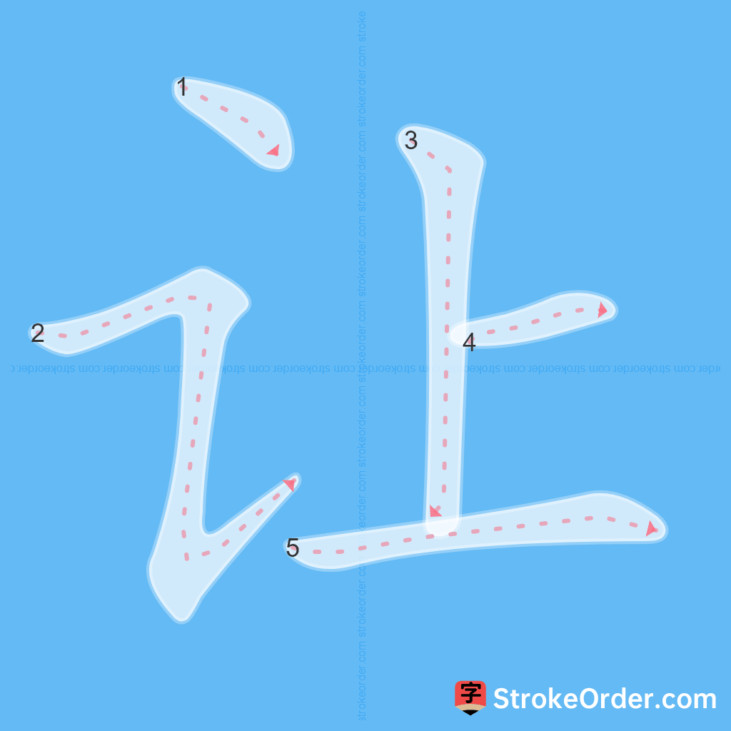 Standard stroke order for the Chinese character 让