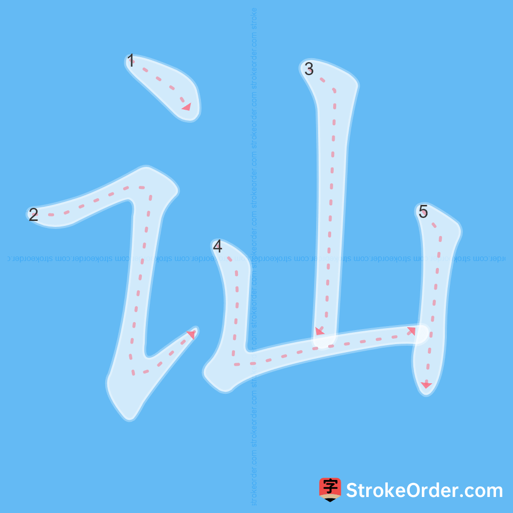 Standard stroke order for the Chinese character 讪