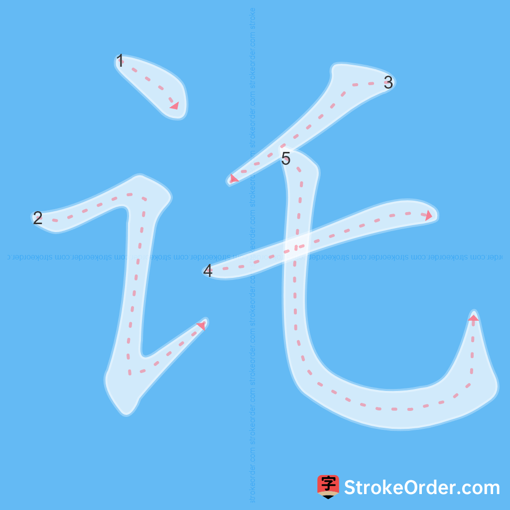 Standard stroke order for the Chinese character 讬