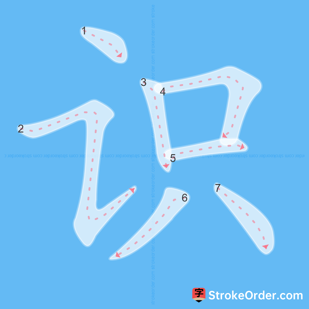 Standard stroke order for the Chinese character 识