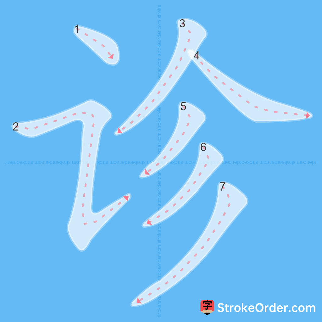 Standard stroke order for the Chinese character 诊