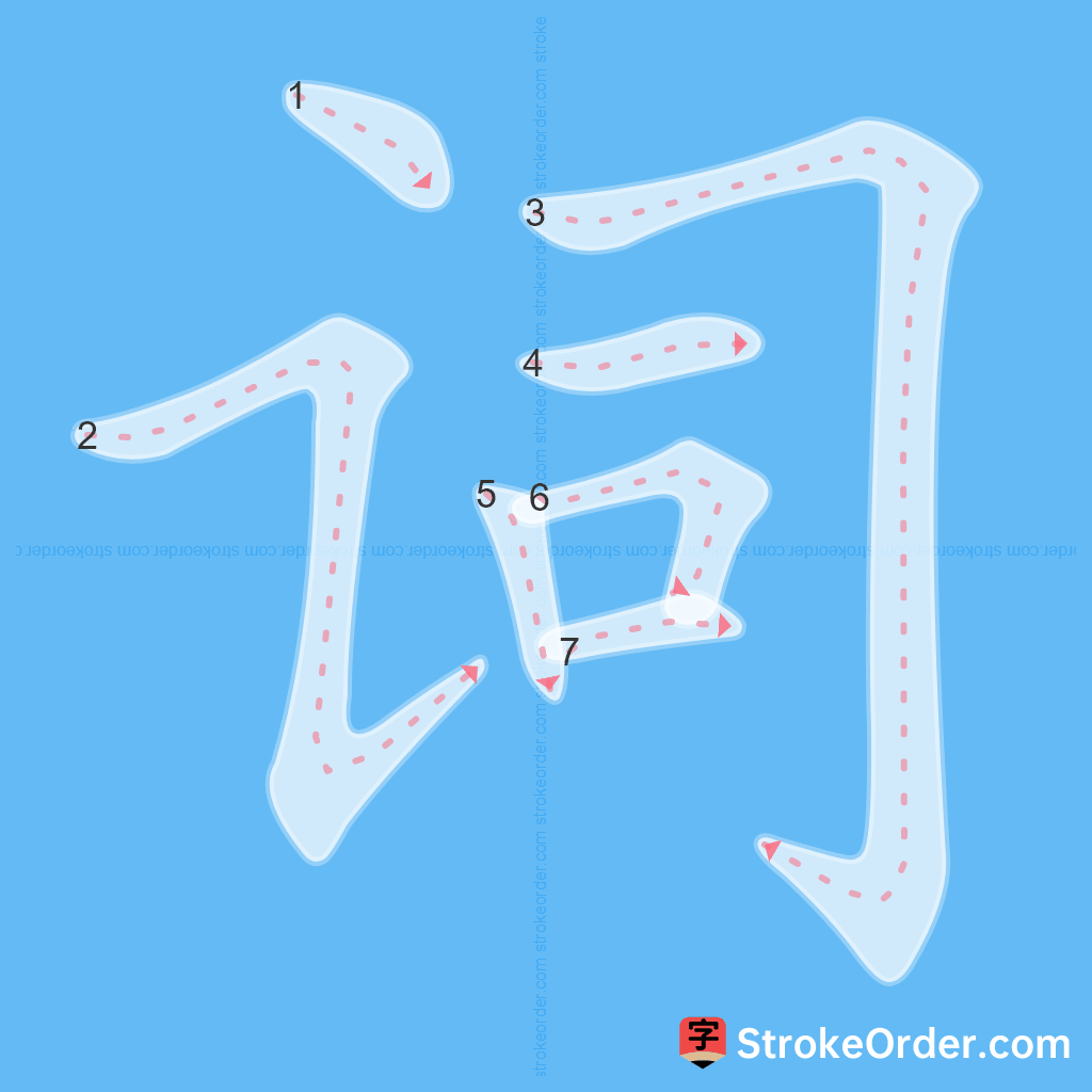 Standard stroke order for the Chinese character 词