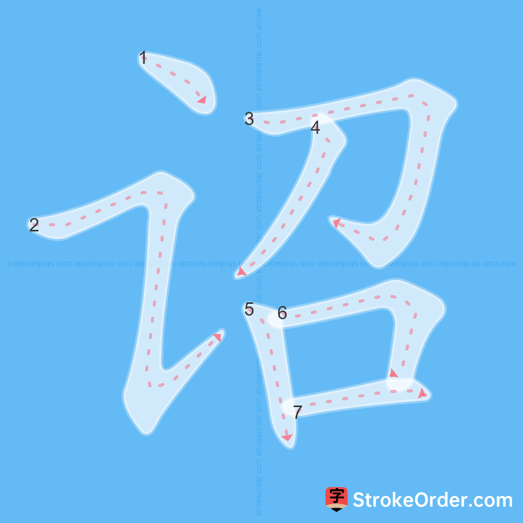 Standard stroke order for the Chinese character 诏