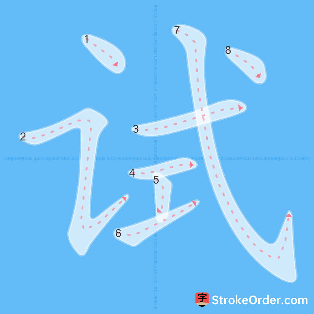 Standard stroke order for the Chinese character 试