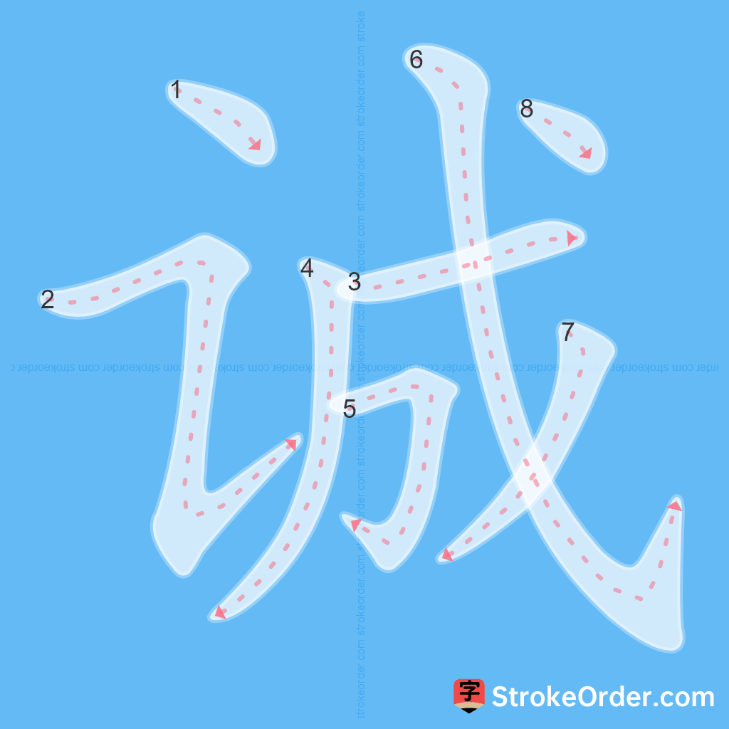 Standard stroke order for the Chinese character 诚