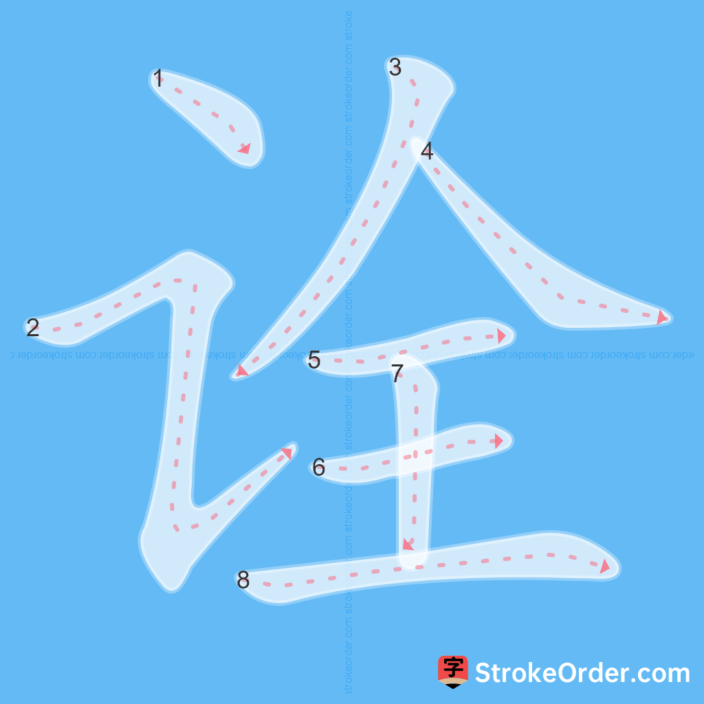 Standard stroke order for the Chinese character 诠