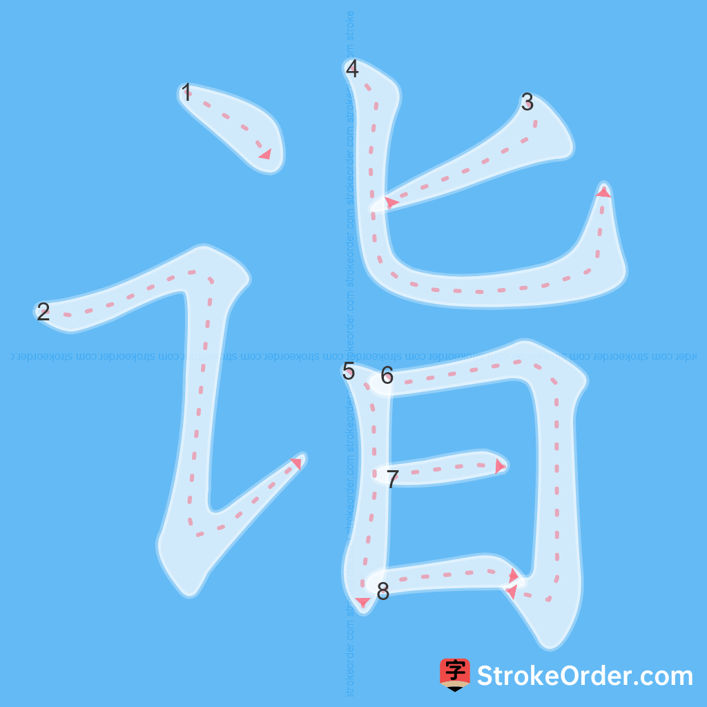 Standard stroke order for the Chinese character 诣