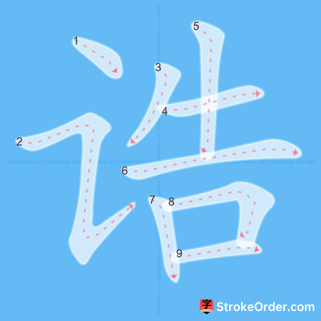 Standard stroke order for the Chinese character 诰