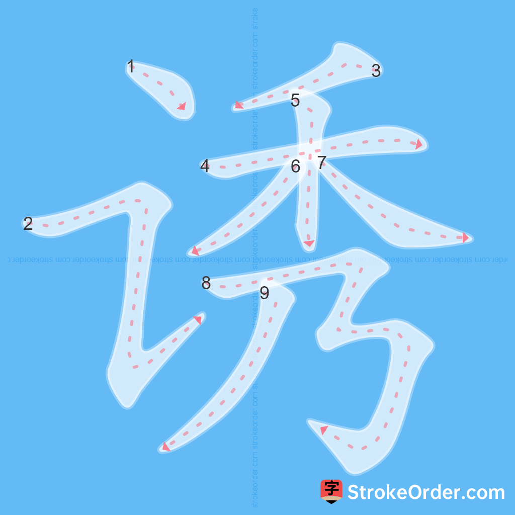 Standard stroke order for the Chinese character 诱