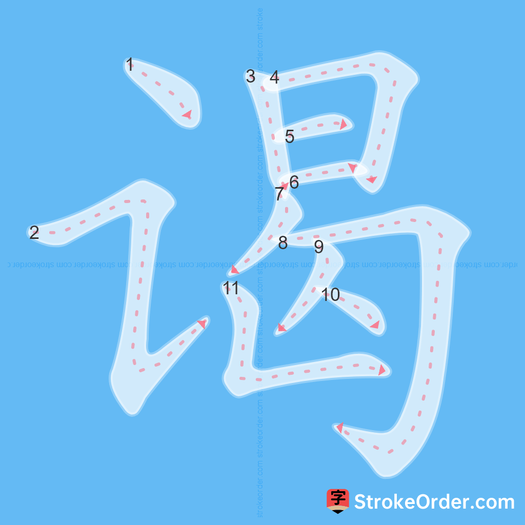 Standard stroke order for the Chinese character 谒