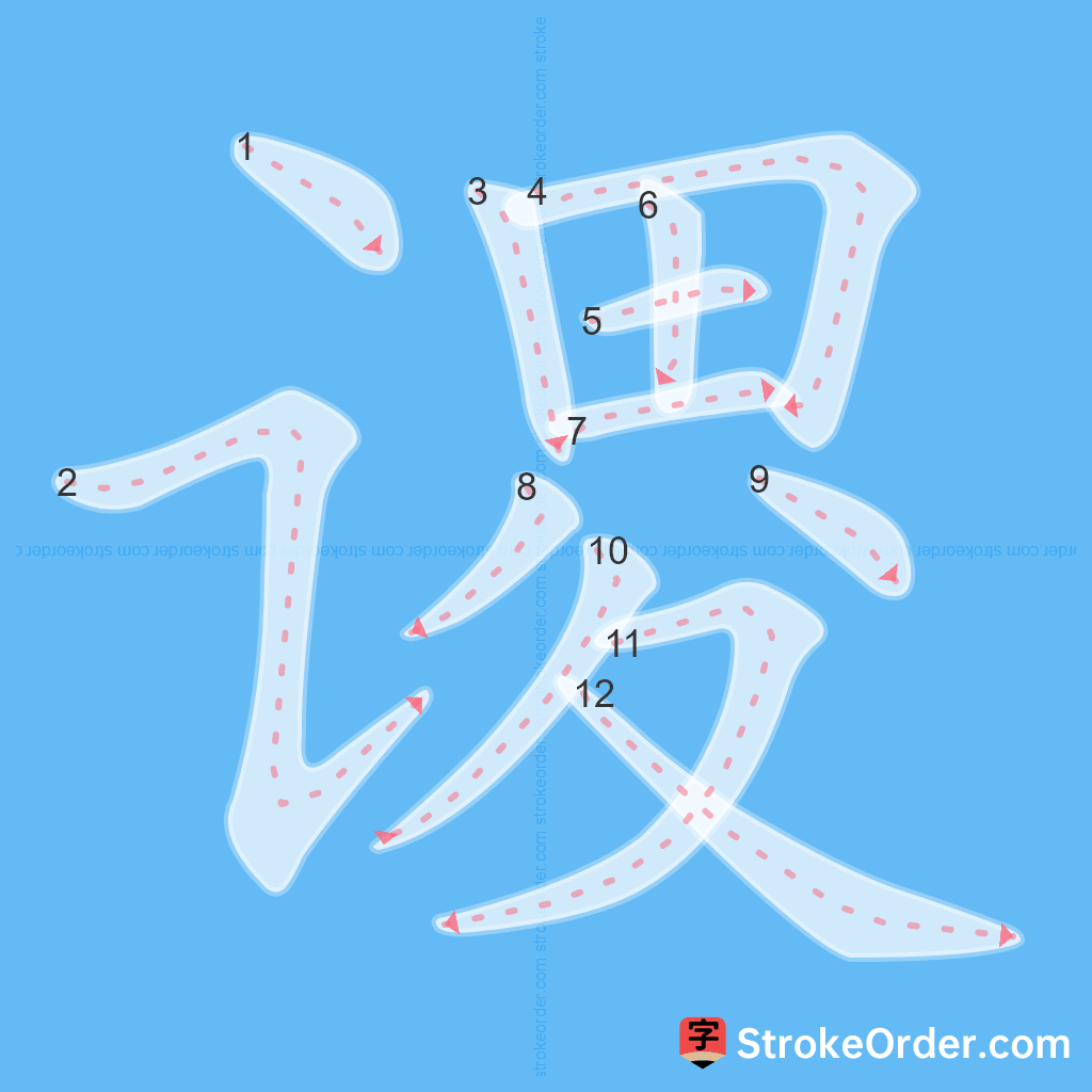 Standard stroke order for the Chinese character 谡