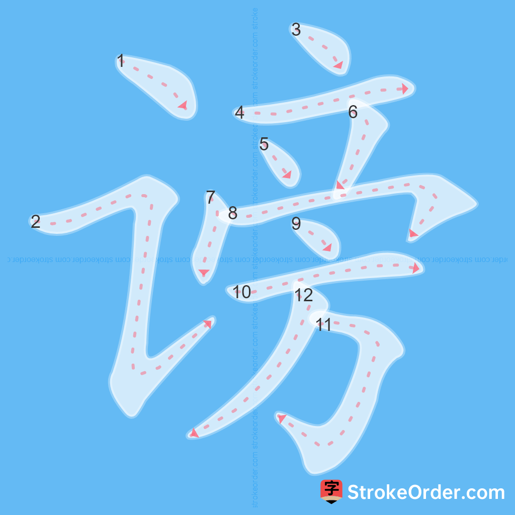 Standard stroke order for the Chinese character 谤