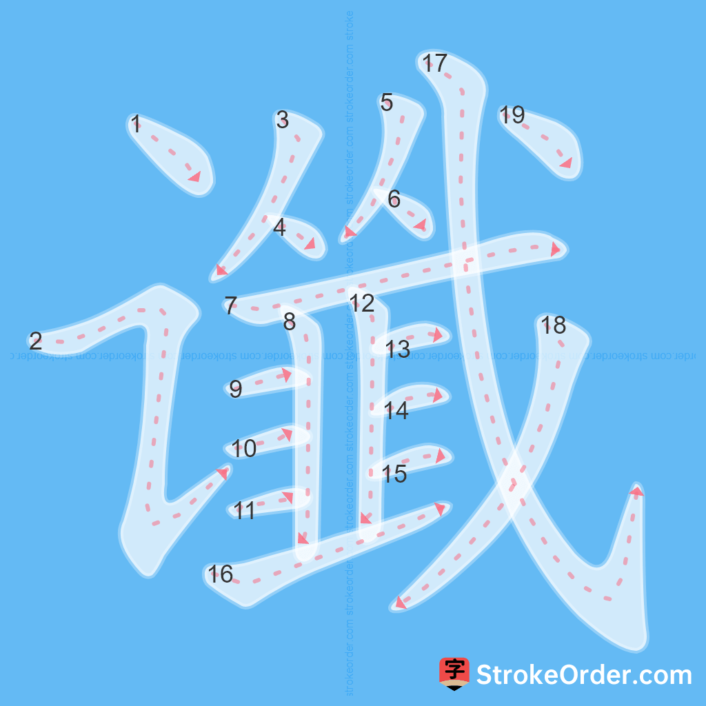 Standard stroke order for the Chinese character 谶