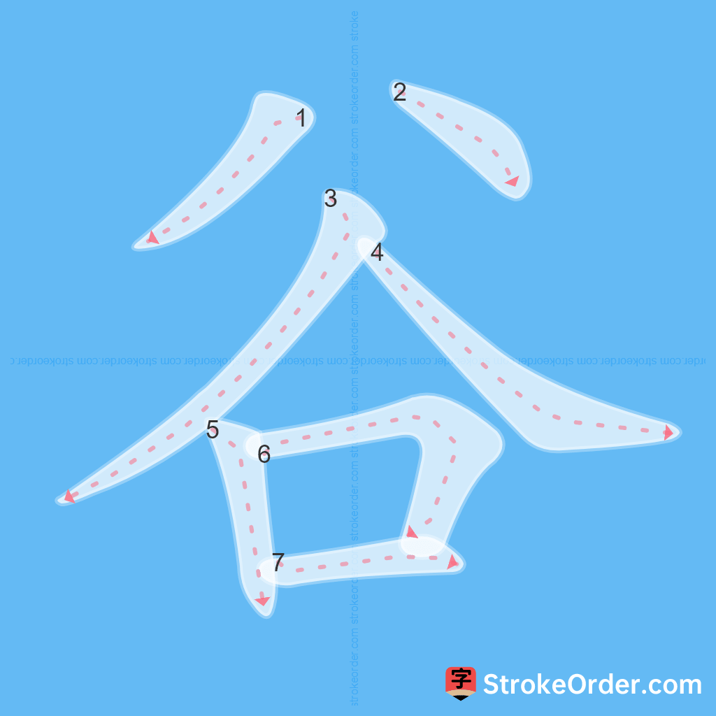 Standard stroke order for the Chinese character 谷