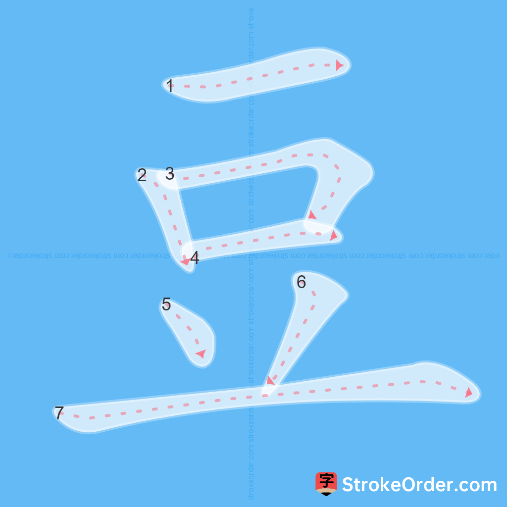 Standard stroke order for the Chinese character 豆