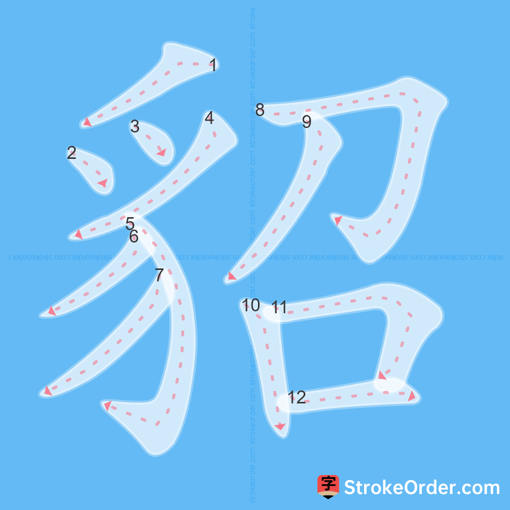 Standard stroke order for the Chinese character 貂