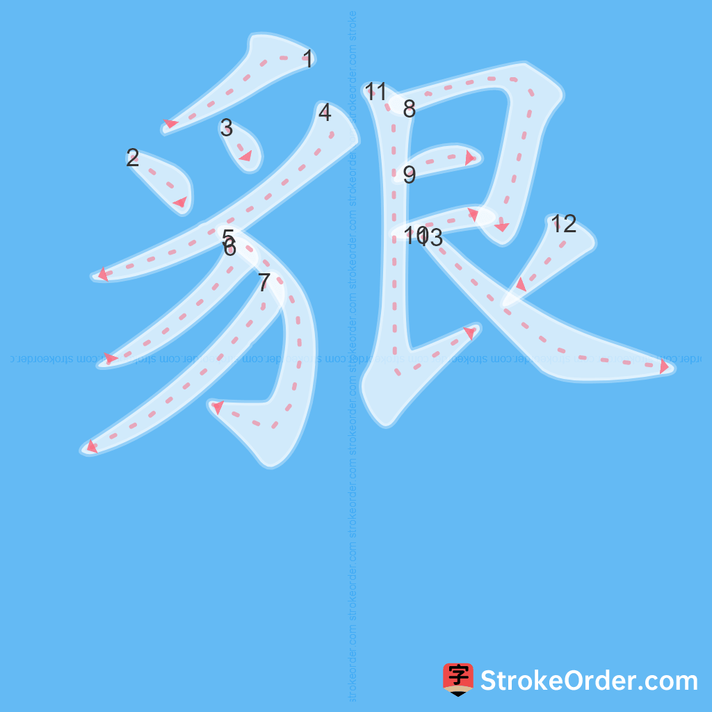 Standard stroke order for the Chinese character 貇