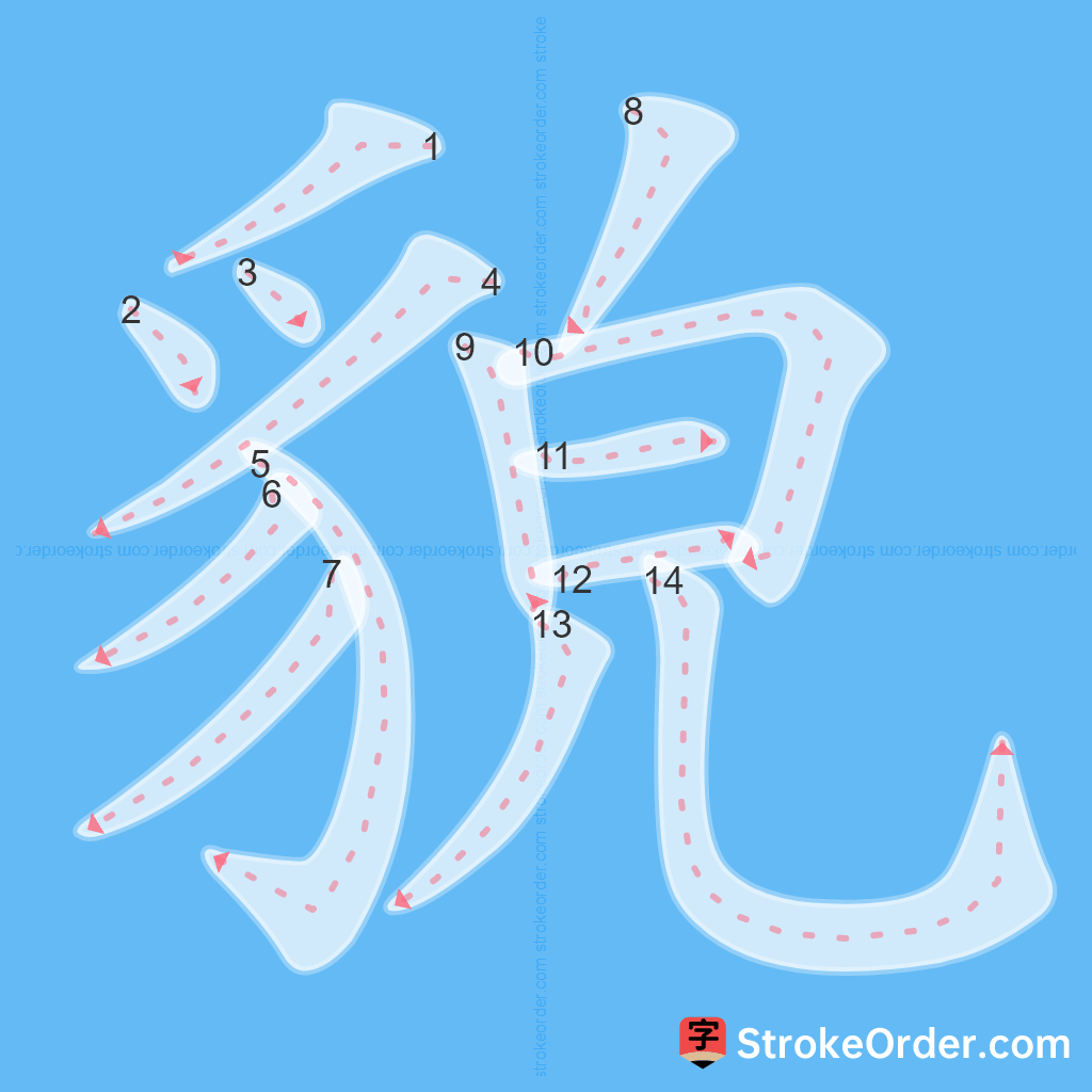Standard stroke order for the Chinese character 貌