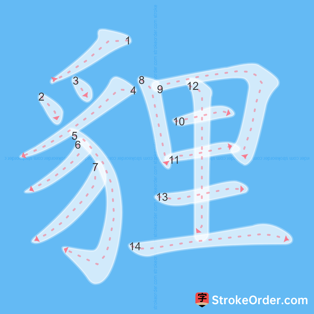 Standard stroke order for the Chinese character 貍