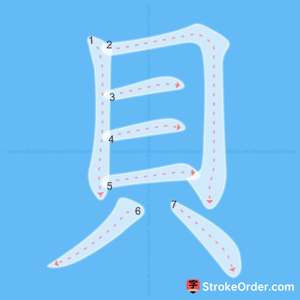 Standard stroke order for the Chinese character 貝