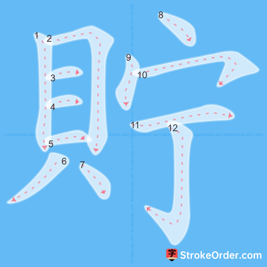 Standard stroke order for the Chinese character 貯
