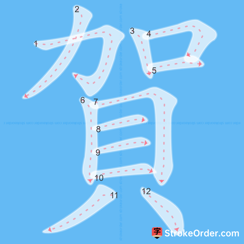 Standard stroke order for the Chinese character 賀
