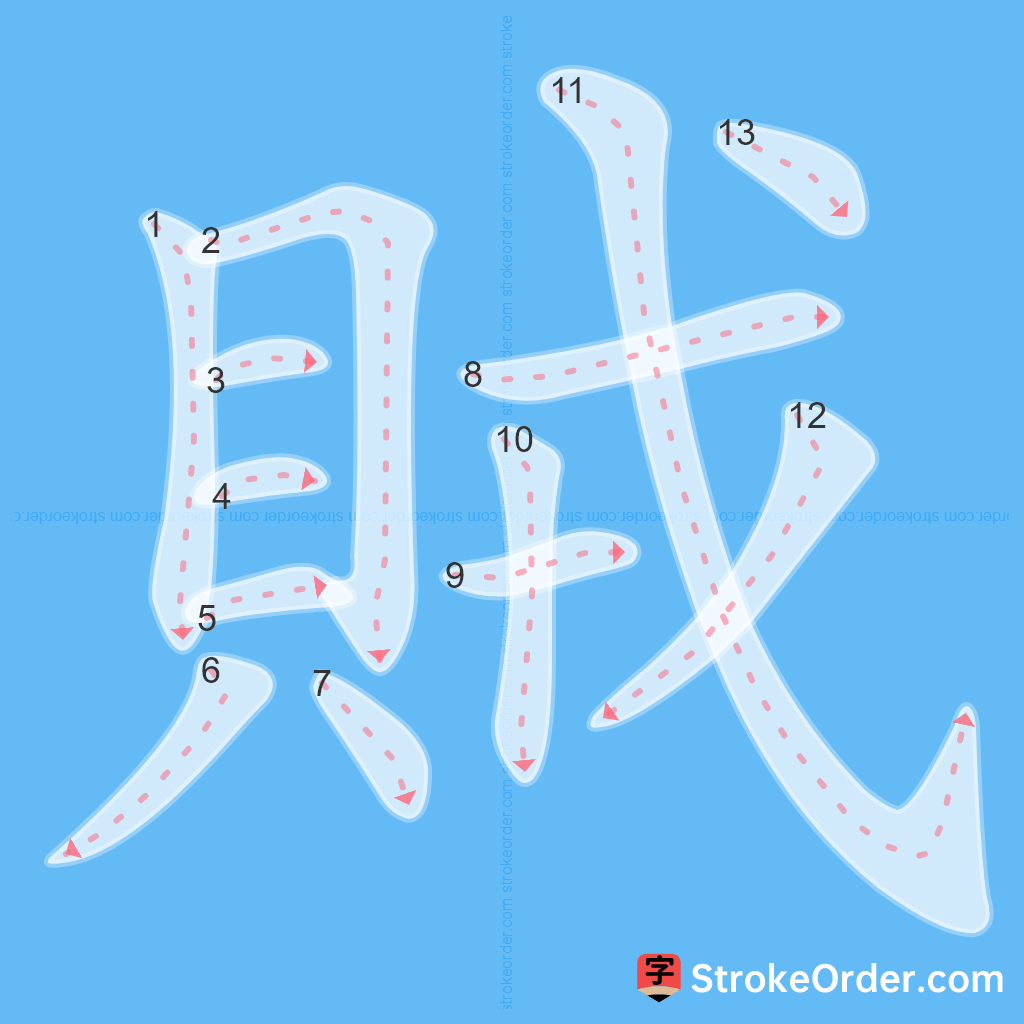 Standard stroke order for the Chinese character 賊