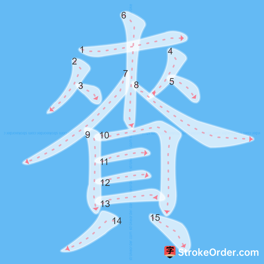 Standard stroke order for the Chinese character 賚