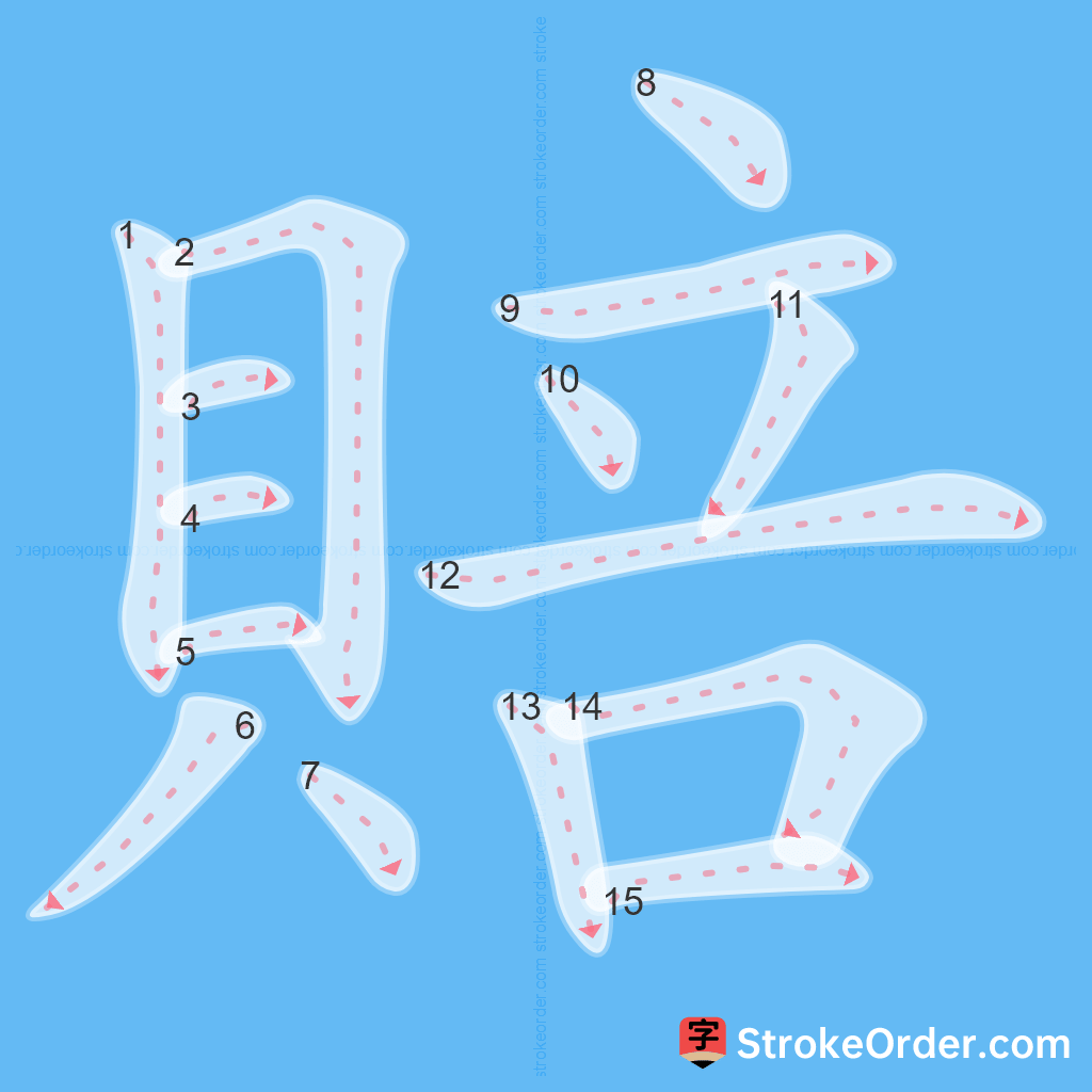 Standard stroke order for the Chinese character 賠