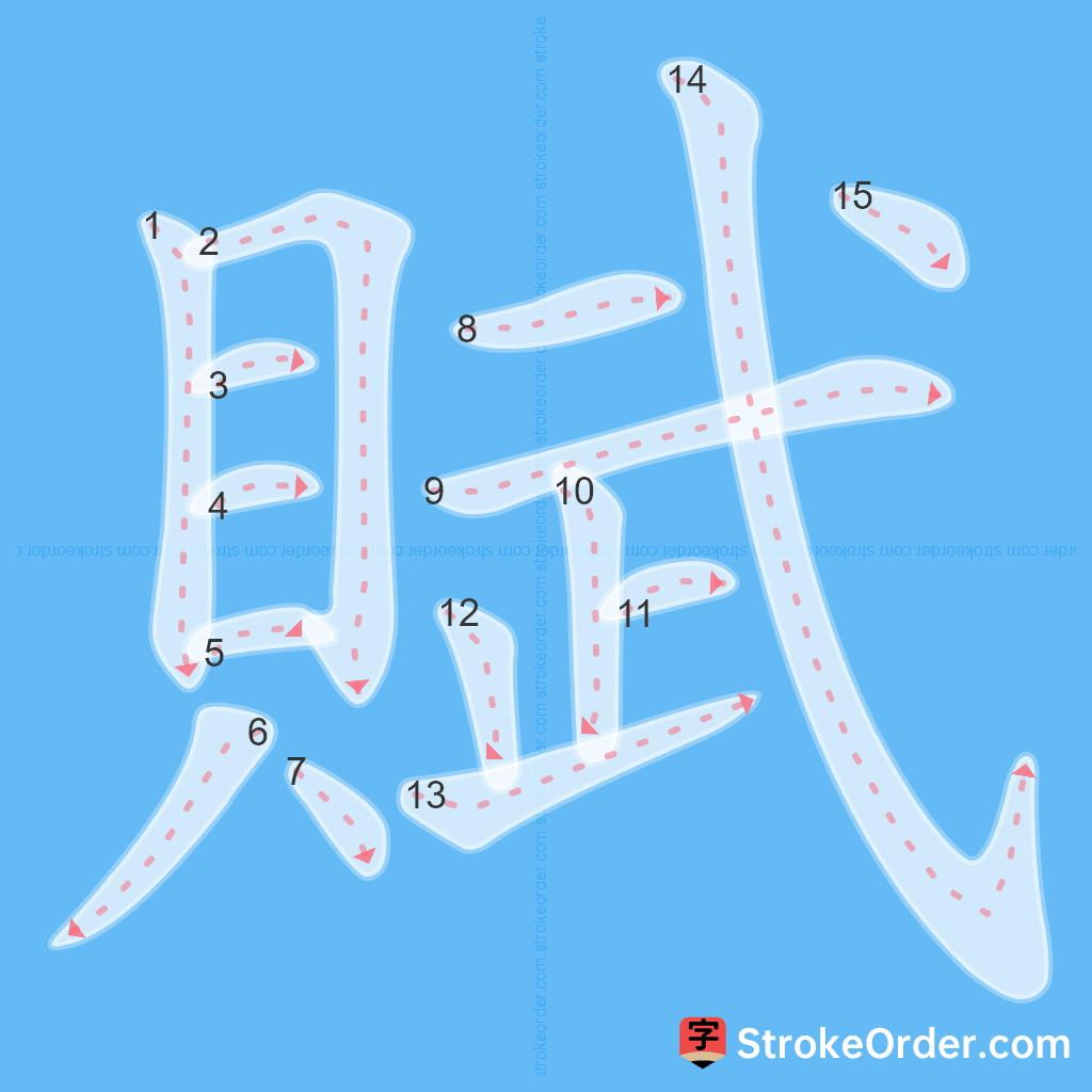 Standard stroke order for the Chinese character 賦