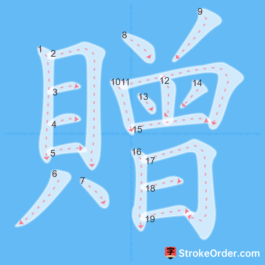 Standard stroke order for the Chinese character 贈