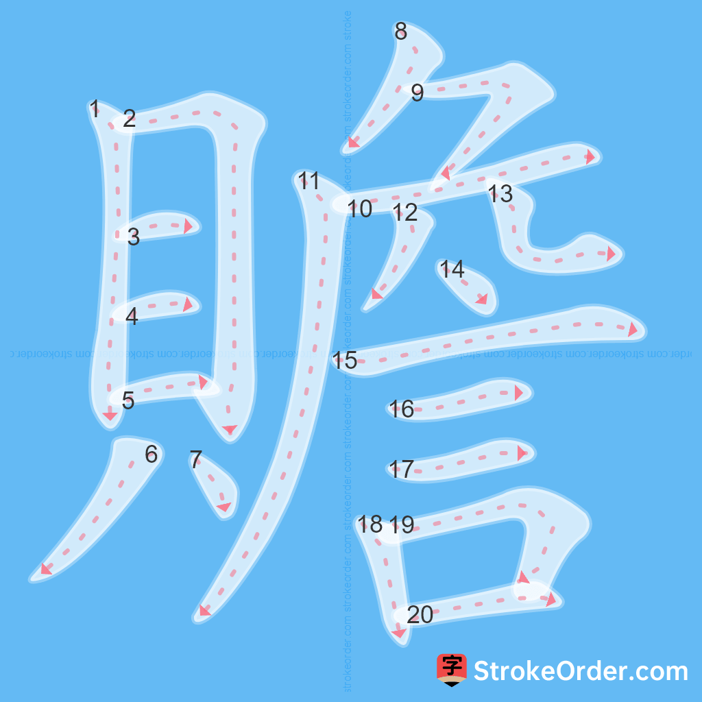 Standard stroke order for the Chinese character 贍