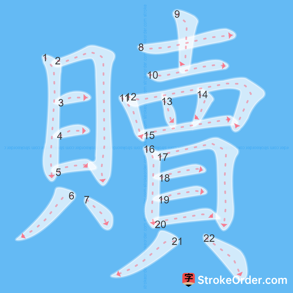 Standard stroke order for the Chinese character 贖