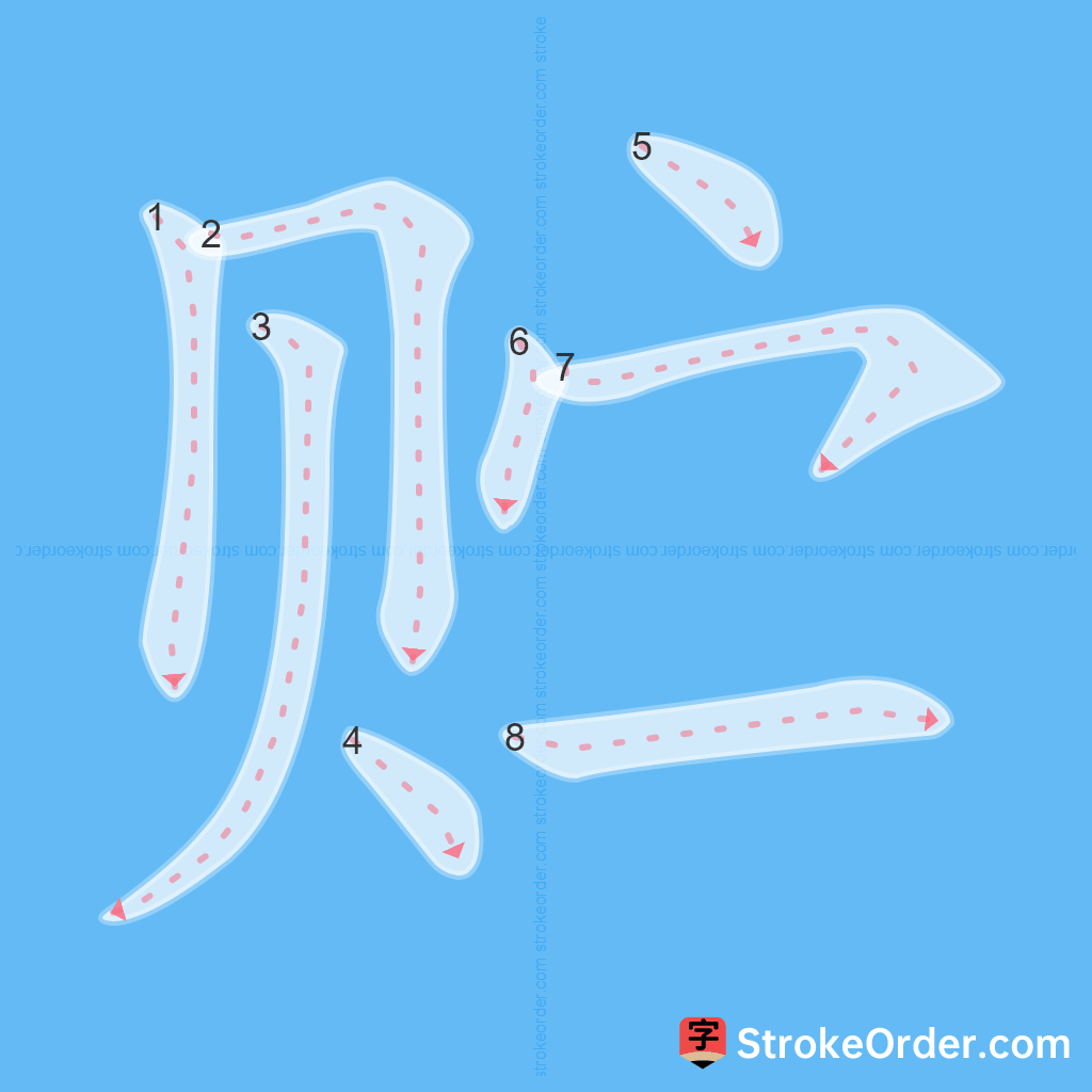 Standard stroke order for the Chinese character 贮