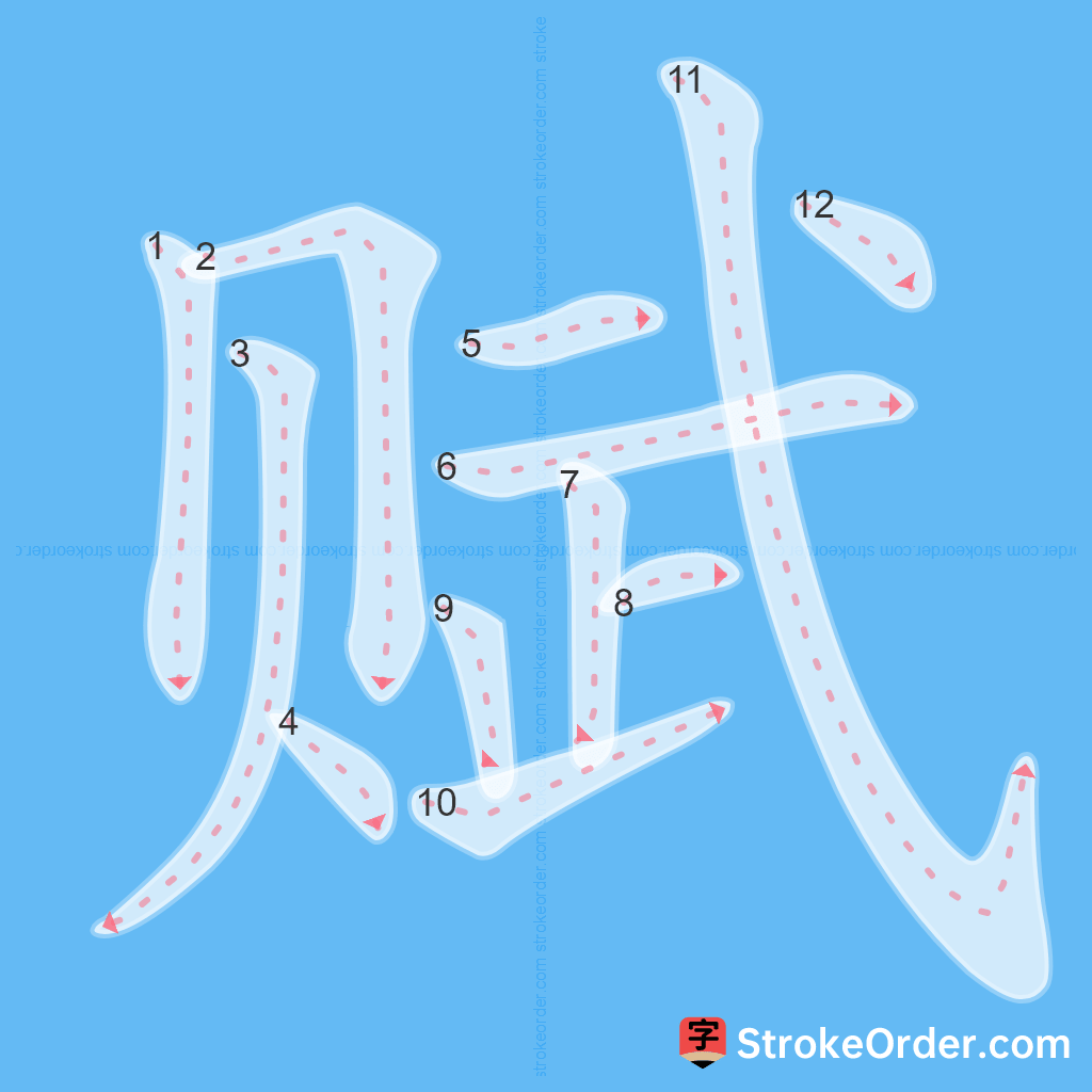 Standard stroke order for the Chinese character 赋