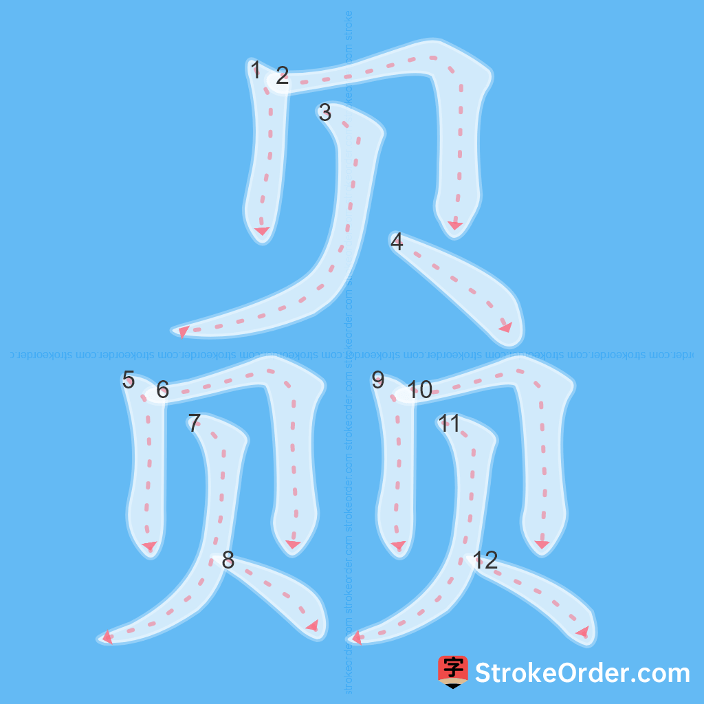 Standard stroke order for the Chinese character 赑