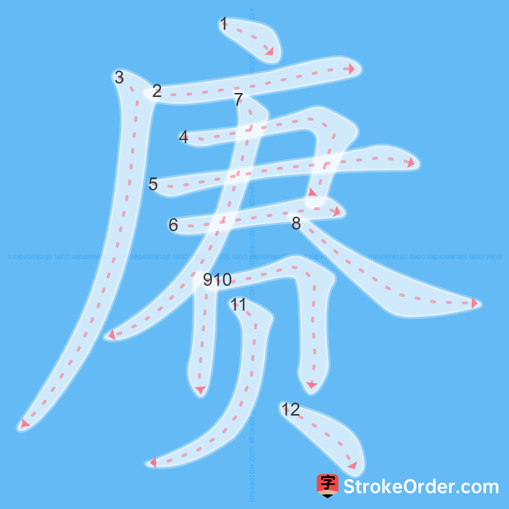 Standard stroke order for the Chinese character 赓