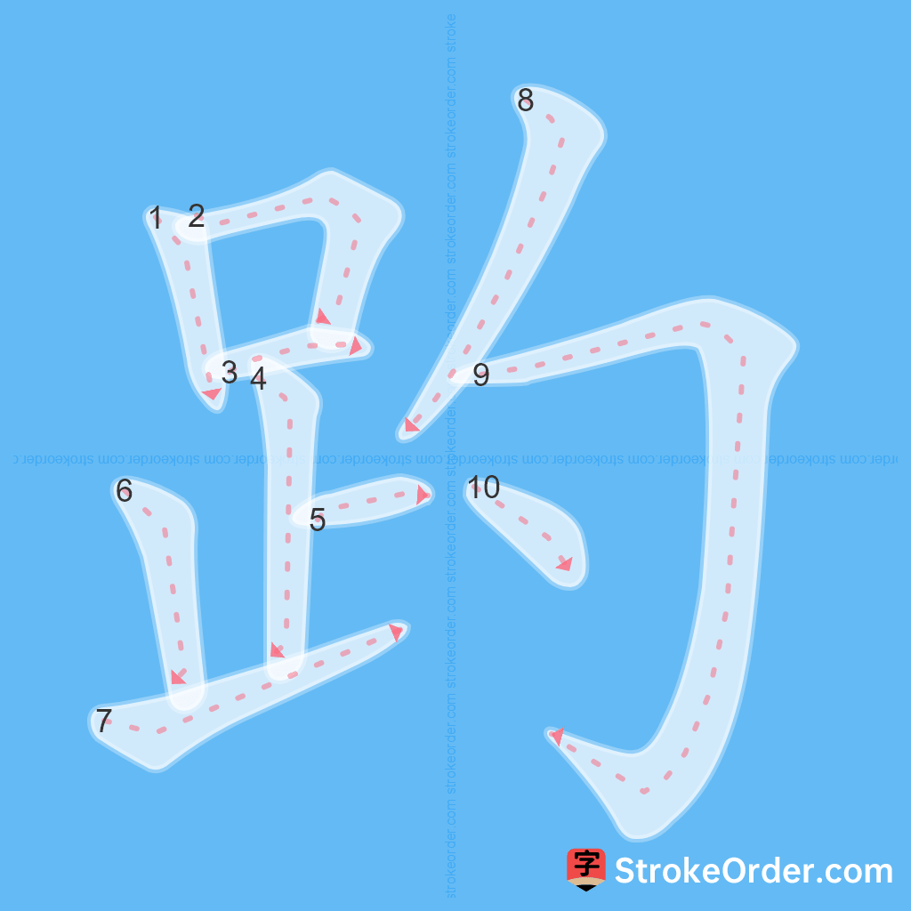 Standard stroke order for the Chinese character 趵
