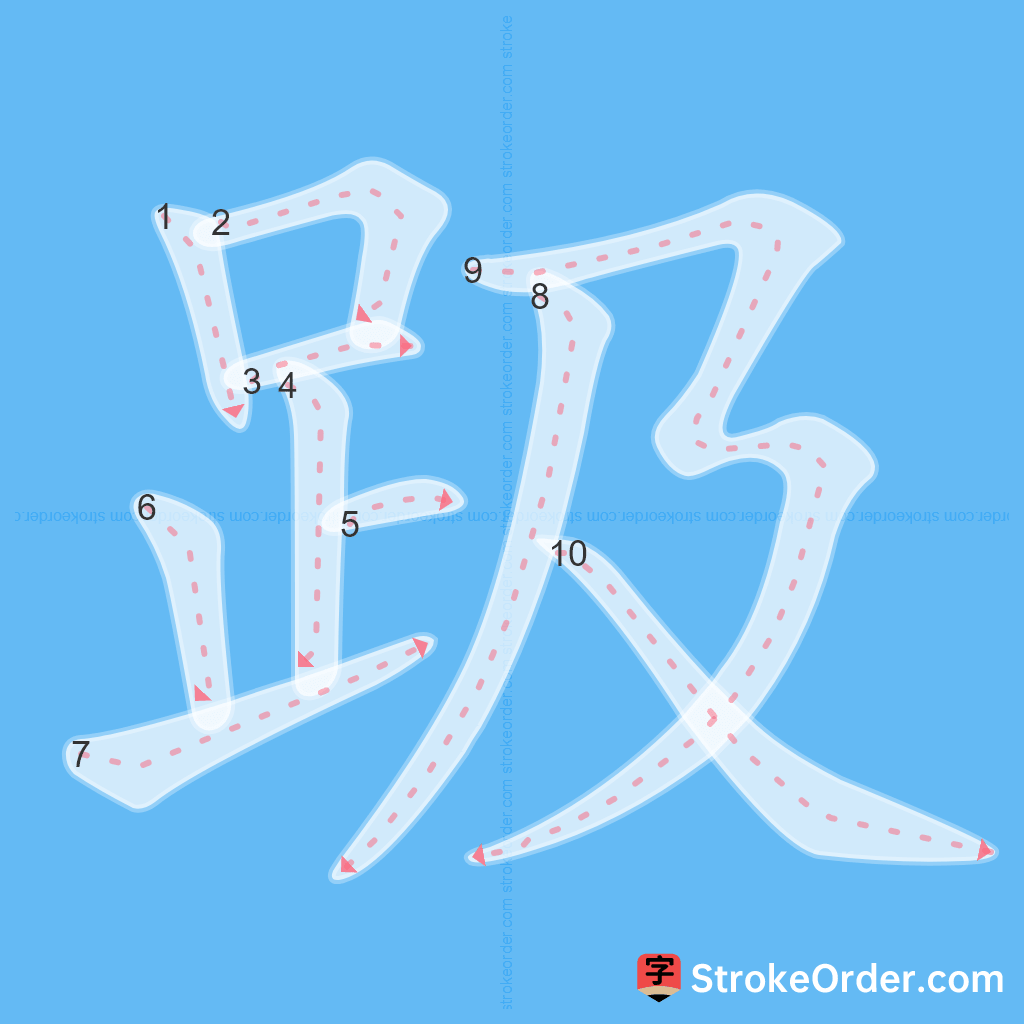 Standard stroke order for the Chinese character 趿