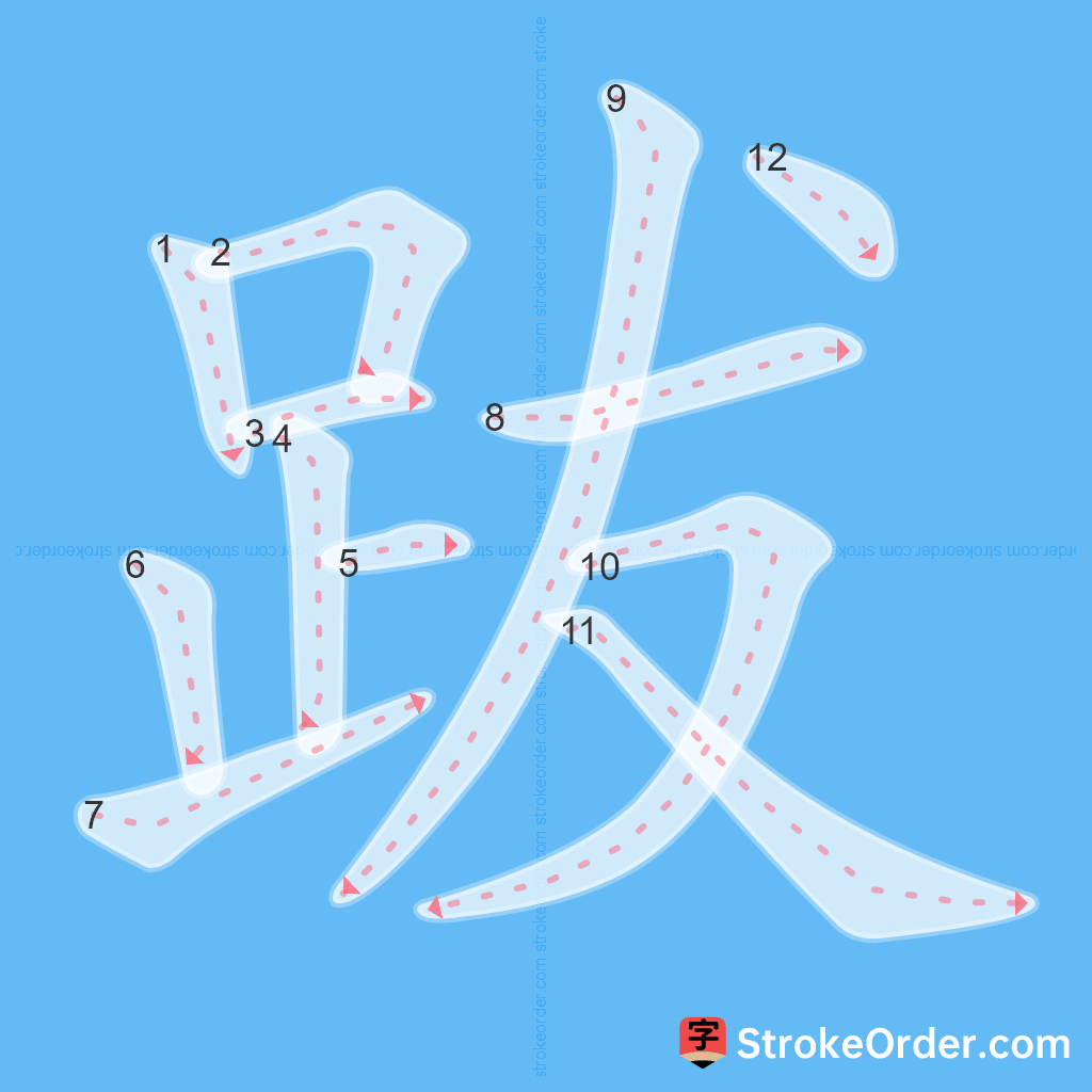 Standard stroke order for the Chinese character 跋