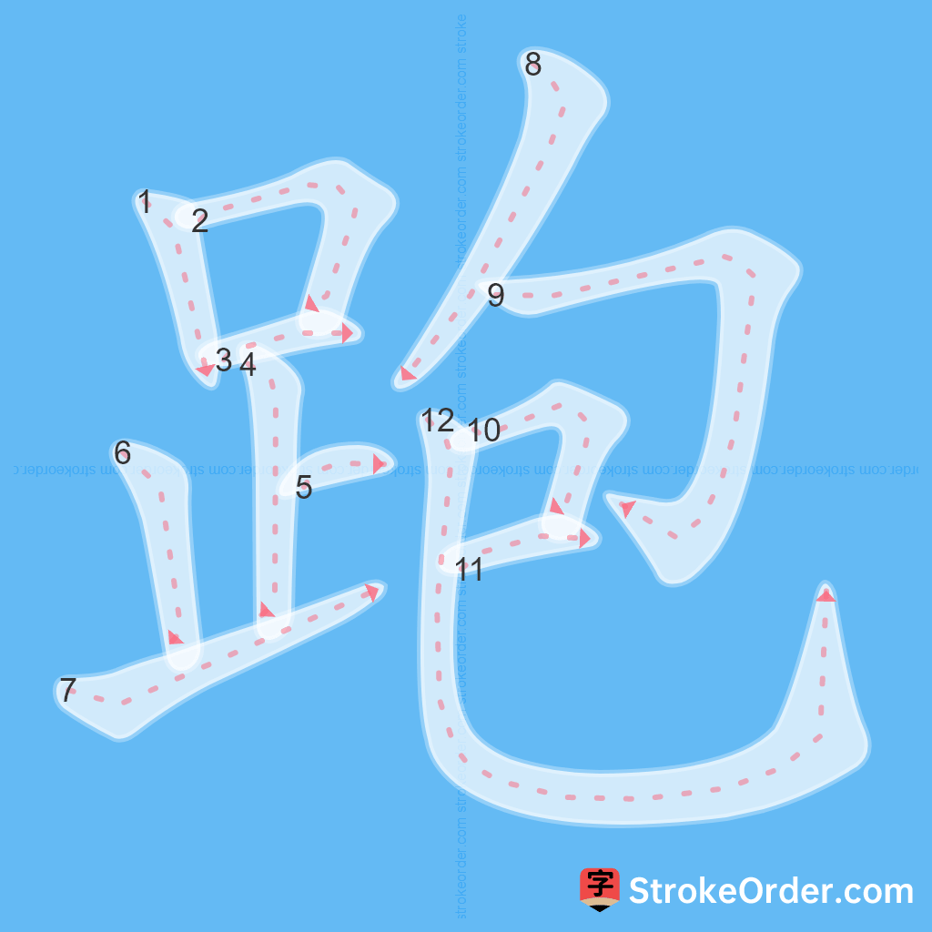Standard stroke order for the Chinese character 跑