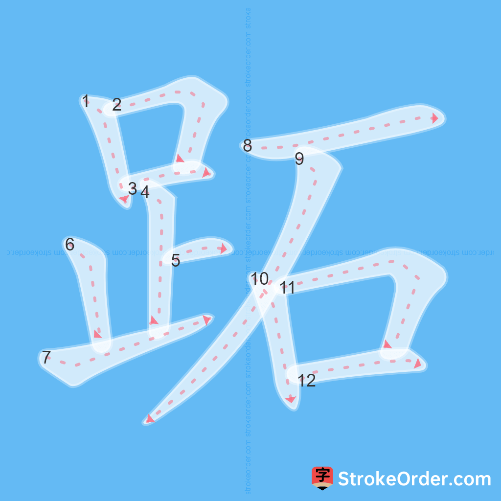 Standard stroke order for the Chinese character 跖