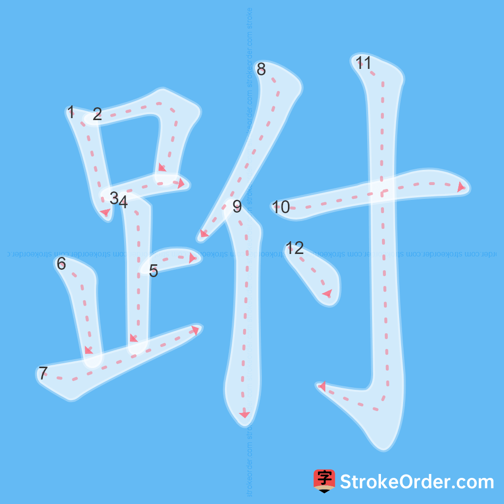 Standard stroke order for the Chinese character 跗