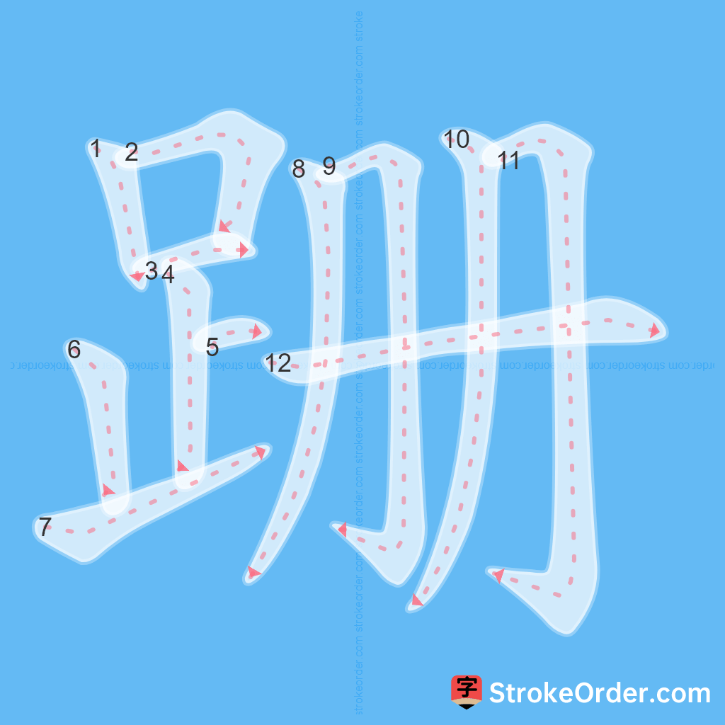 Standard stroke order for the Chinese character 跚