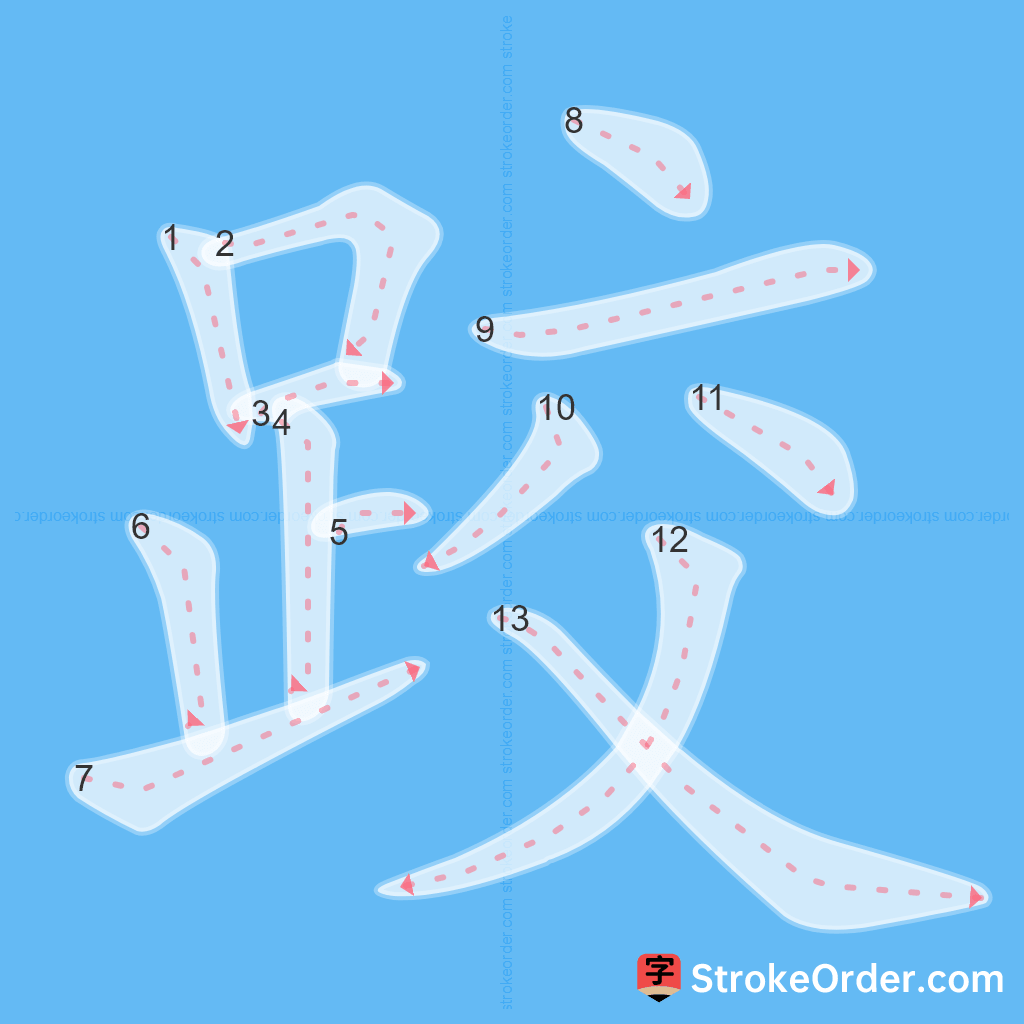 Standard stroke order for the Chinese character 跤