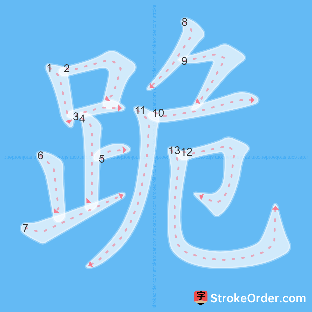 Standard stroke order for the Chinese character 跪
